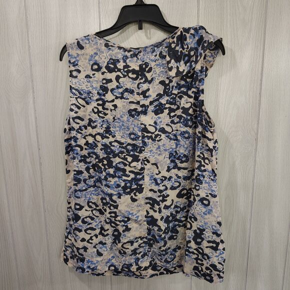 CAbi 100% Silk Blue Animal Print Ruffle Blouse Tank Small - Picture 2 of 7